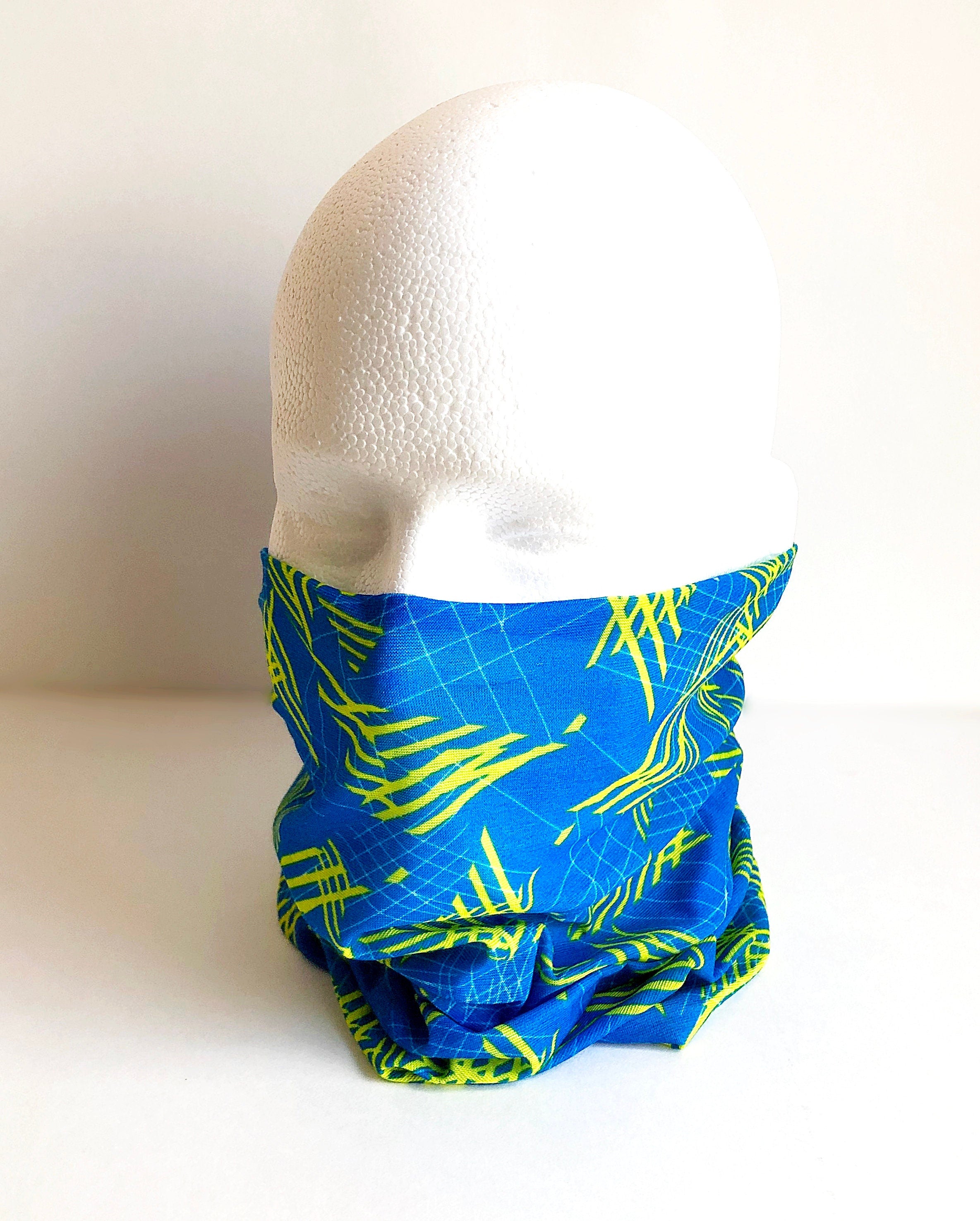 Blue & Yellow Strips Face Mask Scarf Multi Functional Seamless Protective Covering Elastic Neck Gaiter Bandana Breathable Balaclava Head 176